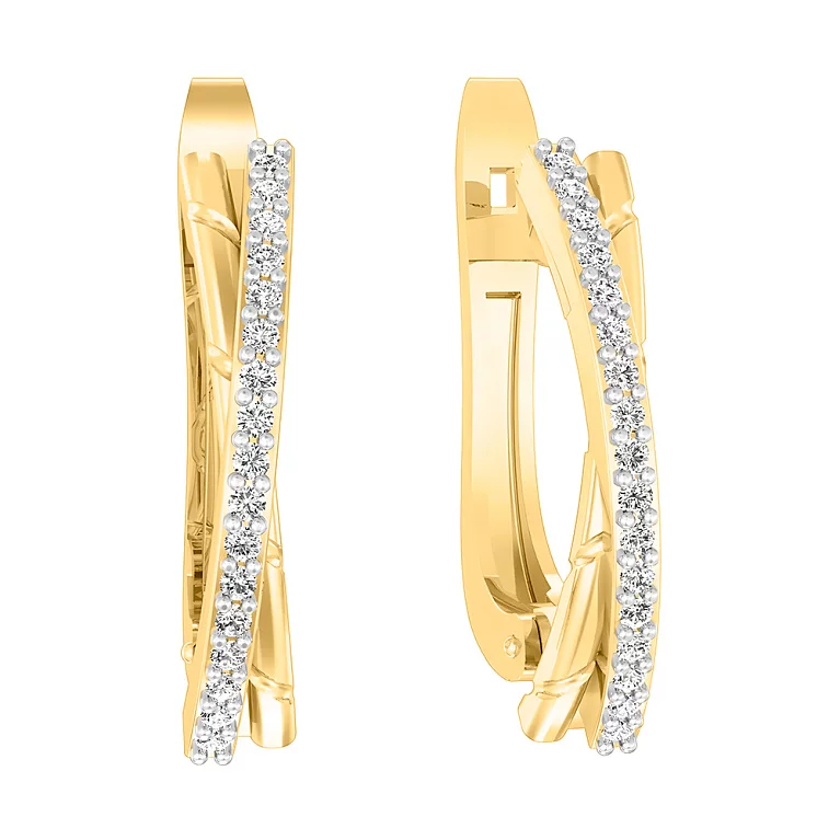 Золоті сережки з фіанітами. Артикул 111043ж: ціна, відгуки, фото – купити в інтернет-магазині AURUM