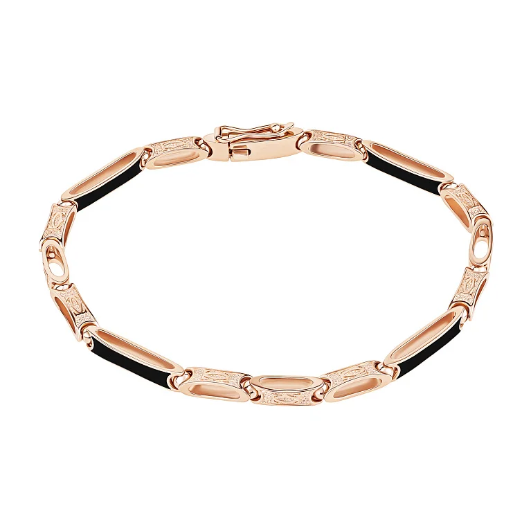 Браслет из красного золота с эмалью плетение ролекс - 2127822