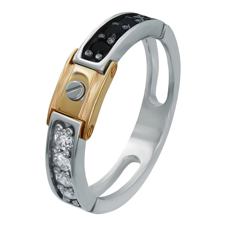 Перстень з комбінованого золота з чорним та білим фіанітом. Артикул КП002/1/0: ціна, відгуки, фото – купити в інтернет-магазині AURUM