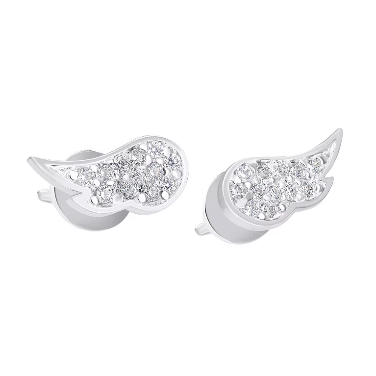 Срібні сережки-гвоздики з фіанітами "Крила". Артикул 7518/20649: ціна, відгуки, фото – купити в інтернет-магазині AURUM