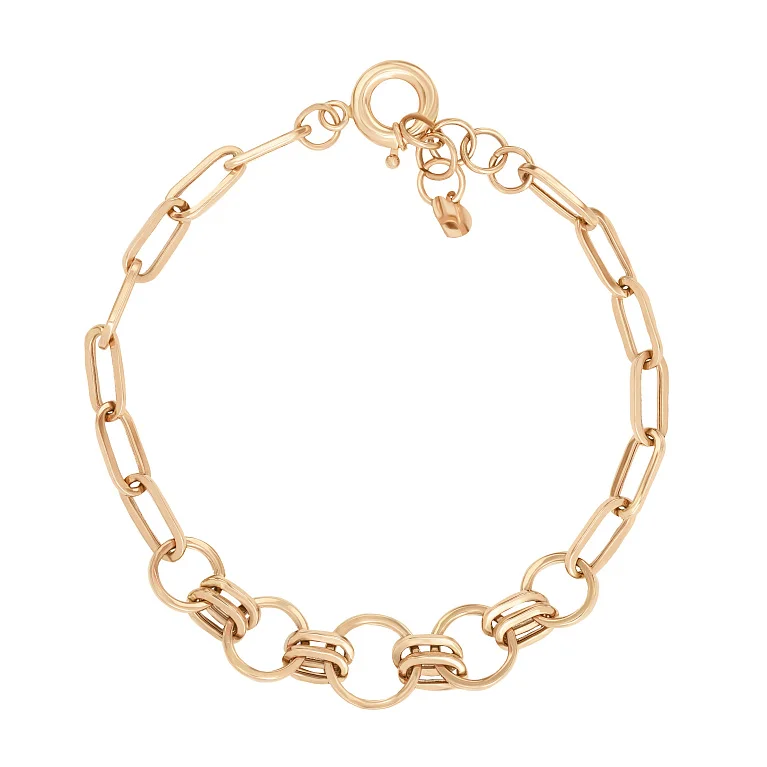 Браслет з комбінованого золота шопард та якірне плетіння "Серце" - 1649527