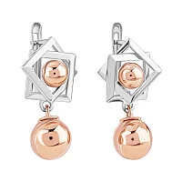 Стильные сережки с подвесами "Шары" в комбинированном золоте - 1982623