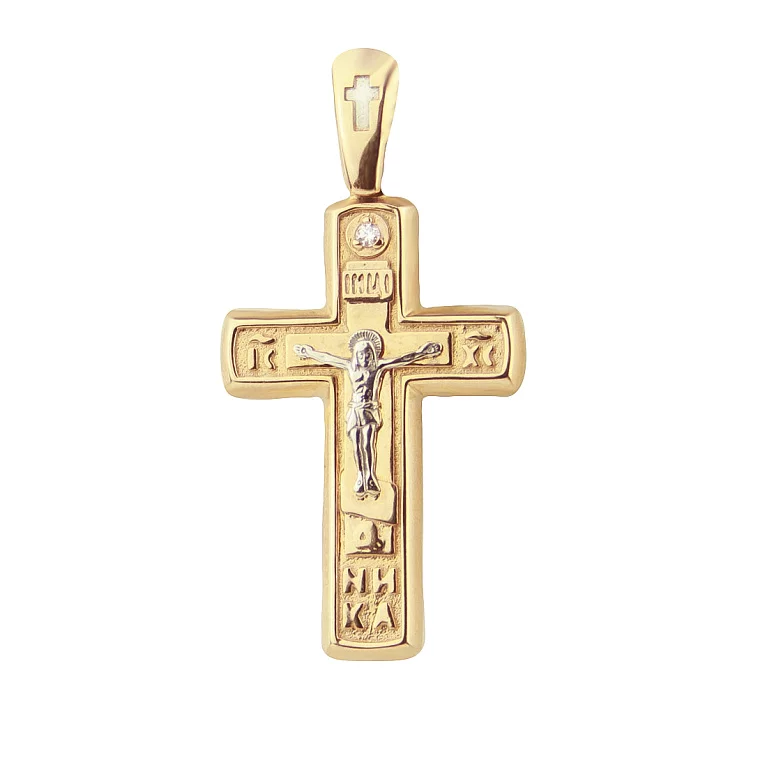 Крестик из комбинированного золота с фианитом. Артикул 501654: цена, отзывы, фото – купить в интернет-магазине AURUM