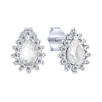 Срібні сережки-пусети "Крапля" з фіанітами - 2088067