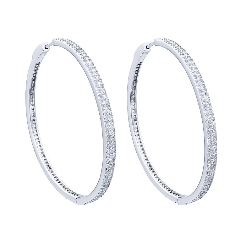Сережки-кільця срібні з фіанітами. Артикул 7502/2032786: ціна, відгуки, фото – купити в інтернет-магазині AURUM