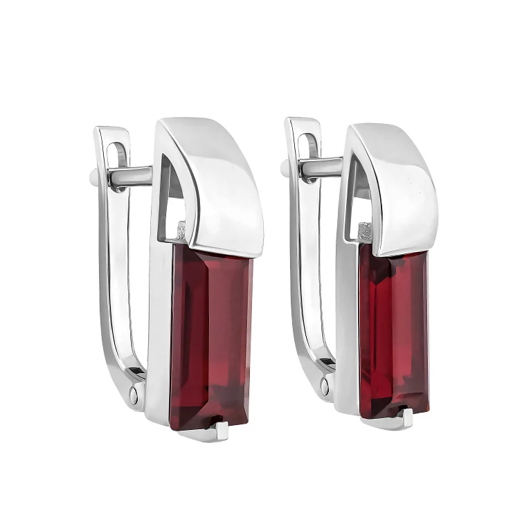 Срібні сережки з гранатом у формі прямокутника - 2137674