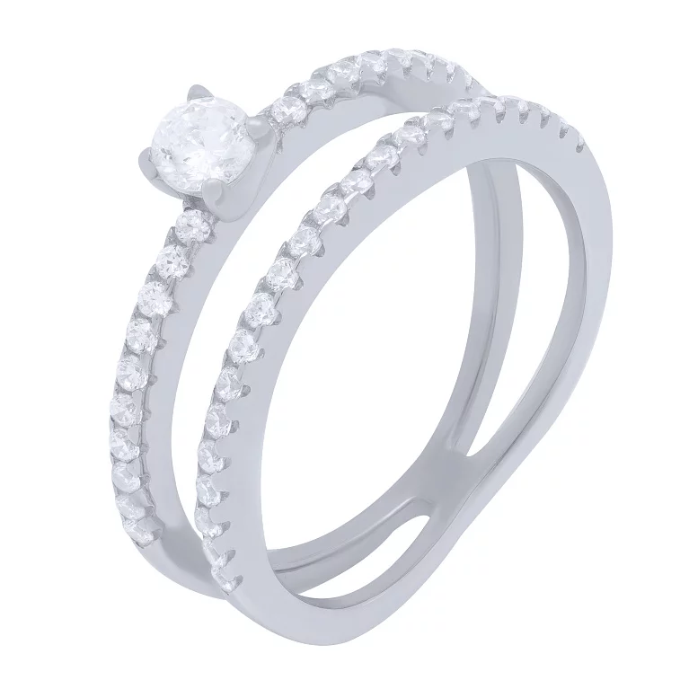 Серебряное двойное помолвочное кольцо с фианитами. Артикул 7501/2149743: цена, отзывы, фото – купить в интернет-магазине AURUM
