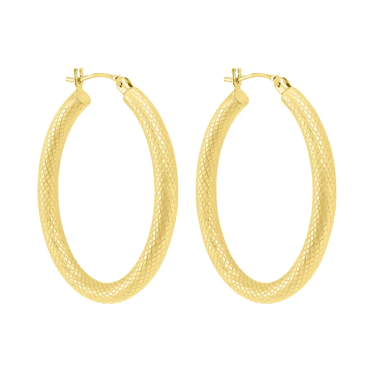 Серьги-кольца из желтого золота с узором - 2129779