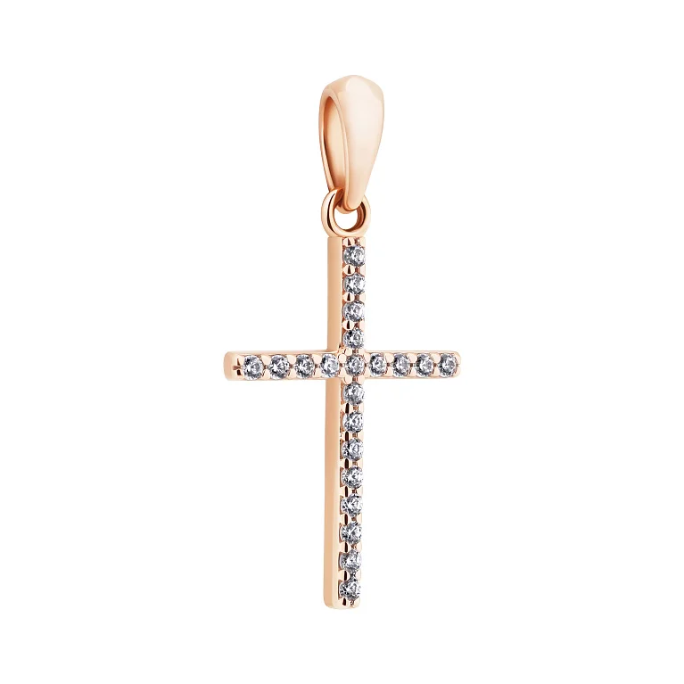 Хрестик декоративний у червоному золоті з фіанітами - 2142946
