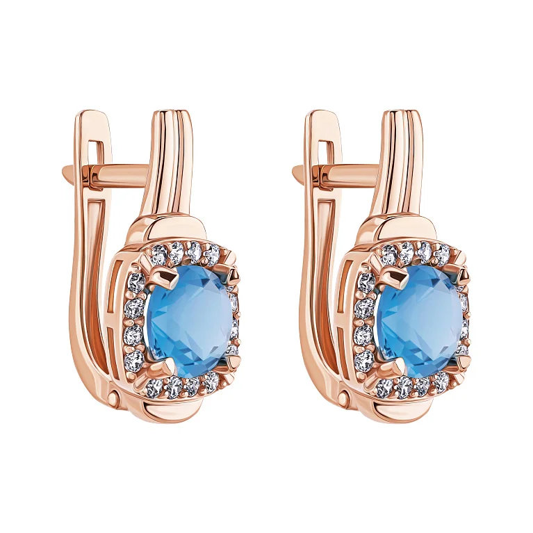 Серьги из красного золота с топазом и фианитами - 2086457