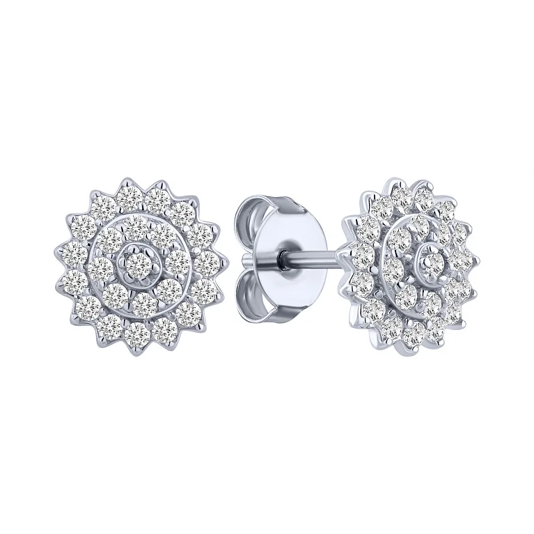 Серебряные серьги-пусеты с фианитами - 2159905