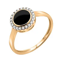 Каблучка з червоного золота з доріжкою фіанітів та емаллю - 2117272