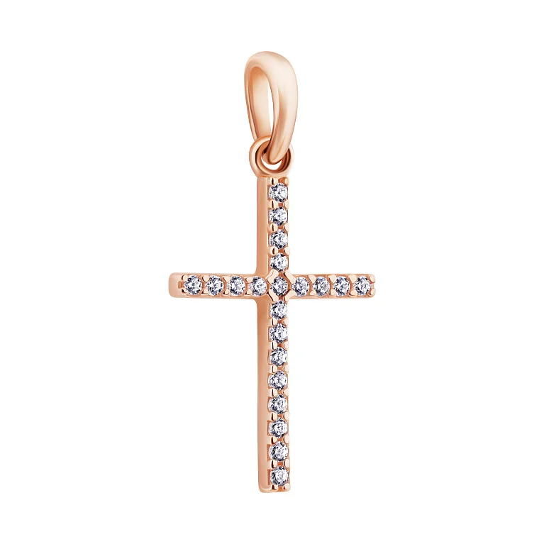 Декоративный крестик из красного золота с фианитами - 896986