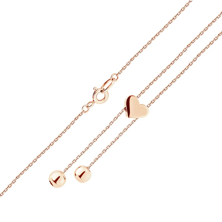 Колье-галстук в красном золоте "Сердце" плетение якорь - 2178168