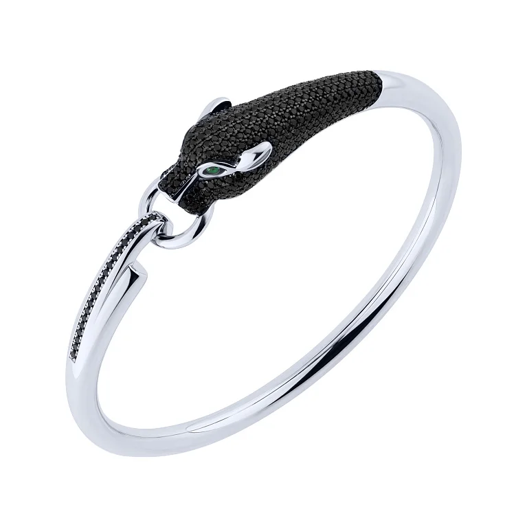 Жорсткий браслет "Пантера" зі срібла з фіанітами  - 2221985