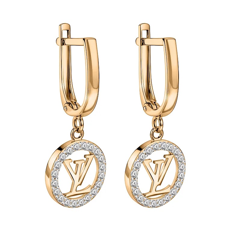 Серьги с подвесами из красного золота с фианитами  - 2193485