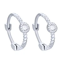 Серебряные серьги-кольца с фианитом - 1679835