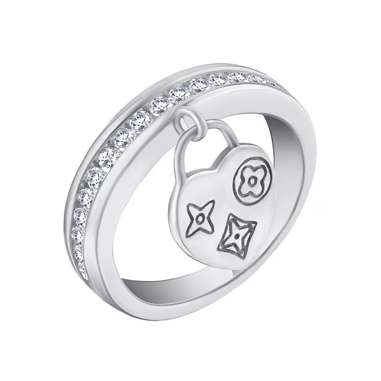 Серебряное кольцо с фианитами и подвеской "Сердце". Артикул 7501/5304: цена, отзывы, фото – купить в интернет-магазине AURUM