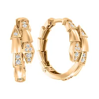 Серьги-кольца "Змея" из красного золота с фианитами - 2129682