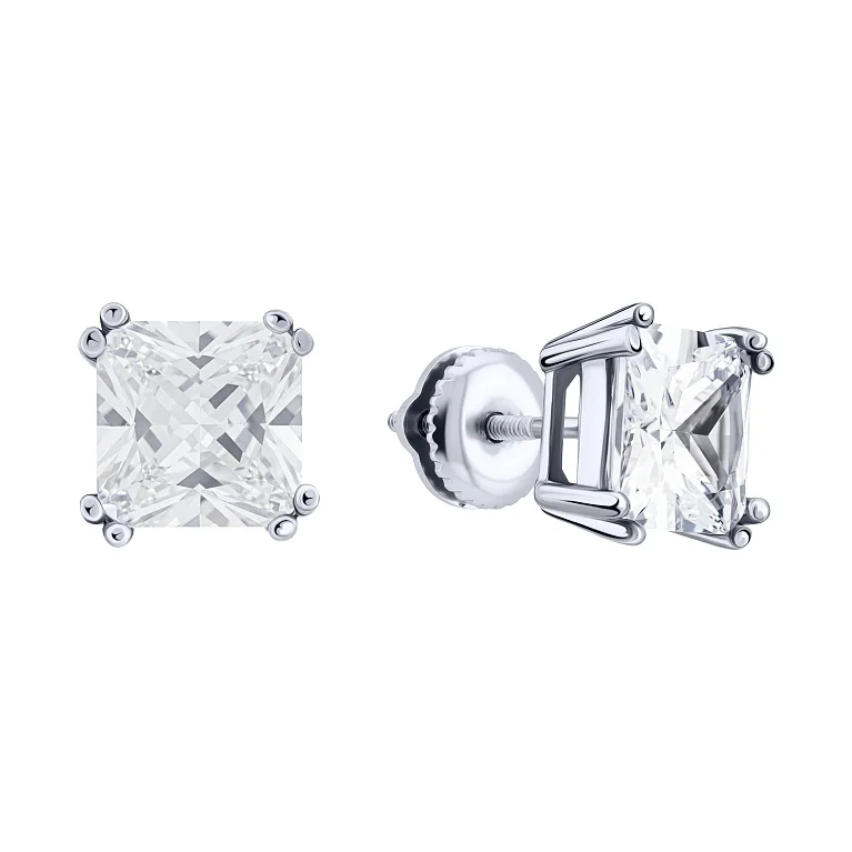 Серебряные серьги-пусеты "Квадрат" - 2167977