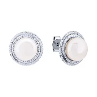 Серебряные серьги-пусеты с жемчугом "Шары" - 2075885