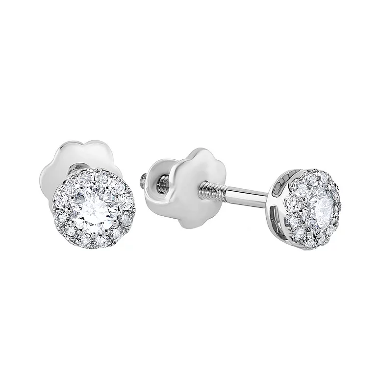 Сережки-гвоздики з білого золота з діамантами. Артикул С341220020б: ціна, відгуки, фото – купити в інтернет-магазині AURUM