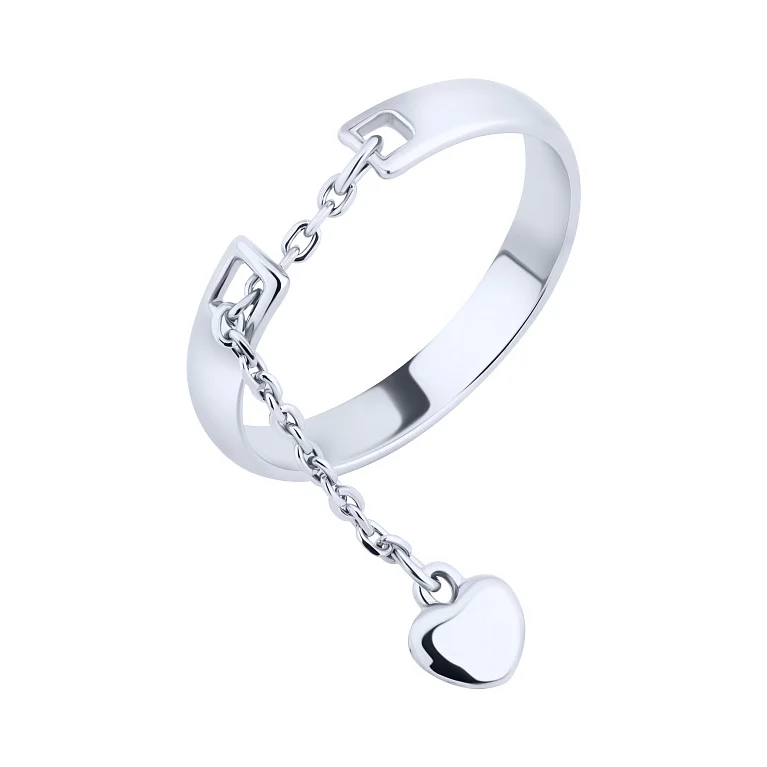 Срібне кільце з ланцюжком і підвіскою "Серце" - 2138126