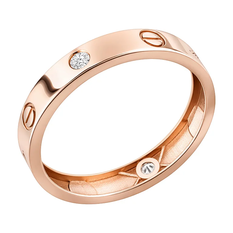 Кольцо "Love" в красном золоте с фианитами - 2139510