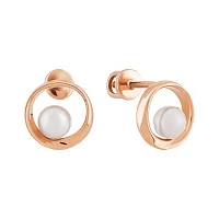 Сережки з червоного золота з перлиною - 2102142