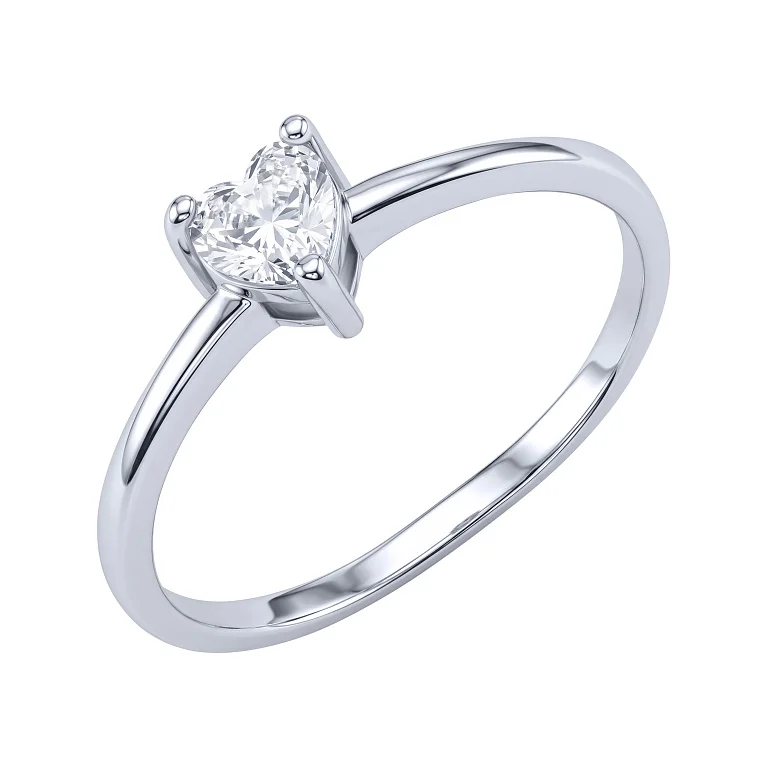 Срібна каблучка "Серце" з фіанітом - 2159235