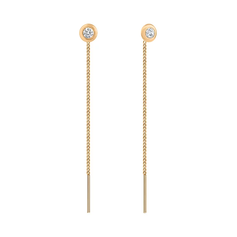 Серьги-протяжки золотые с фианитом. Артикул 104980/2: цена, отзывы, фото – купить в интернет-магазине AURUM