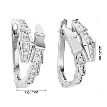 Серьги "Змея" с фианитами в белом золоте - 1628077
