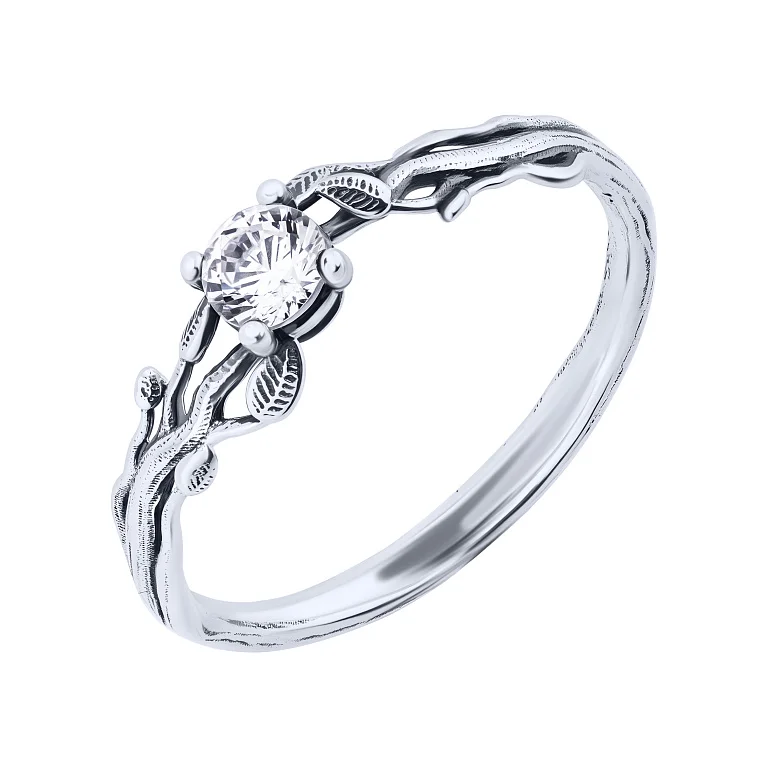 Кольцо из серебра "Листочки" с чернением и фианитом - 2127960 Кольцо из серебра "Листочки" с чернением и фианитом - 2127960