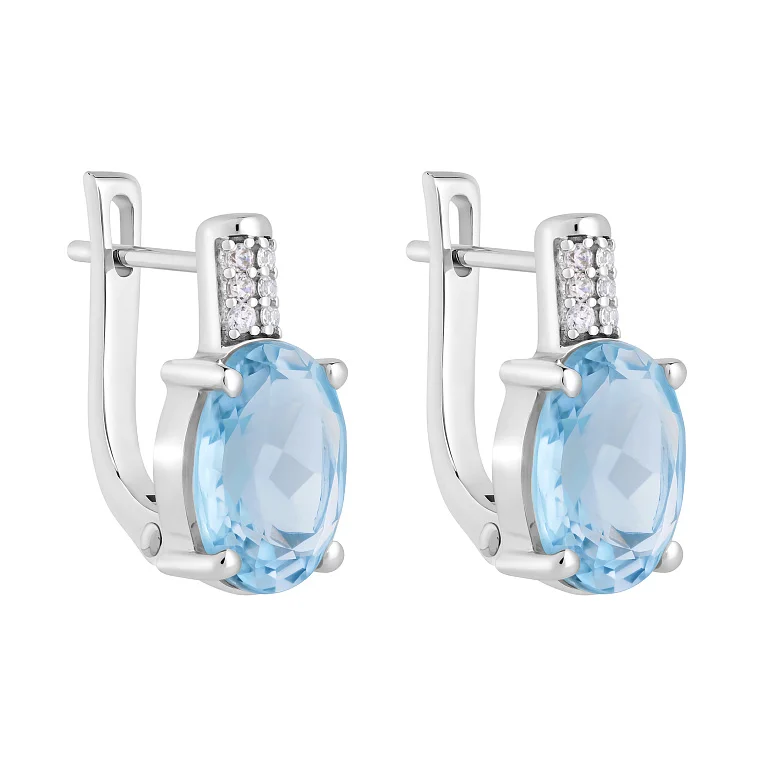 Срібні сережки з топазом і фіанітами - 2145885