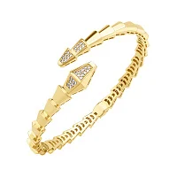 Жесткий браслет "Змея" из желтого золота с фианитами - 1747525