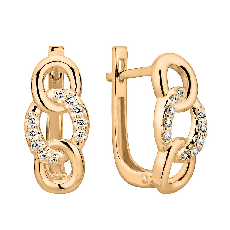 Сережки "Ланки" з червоного золота з діамантами  - 2217105