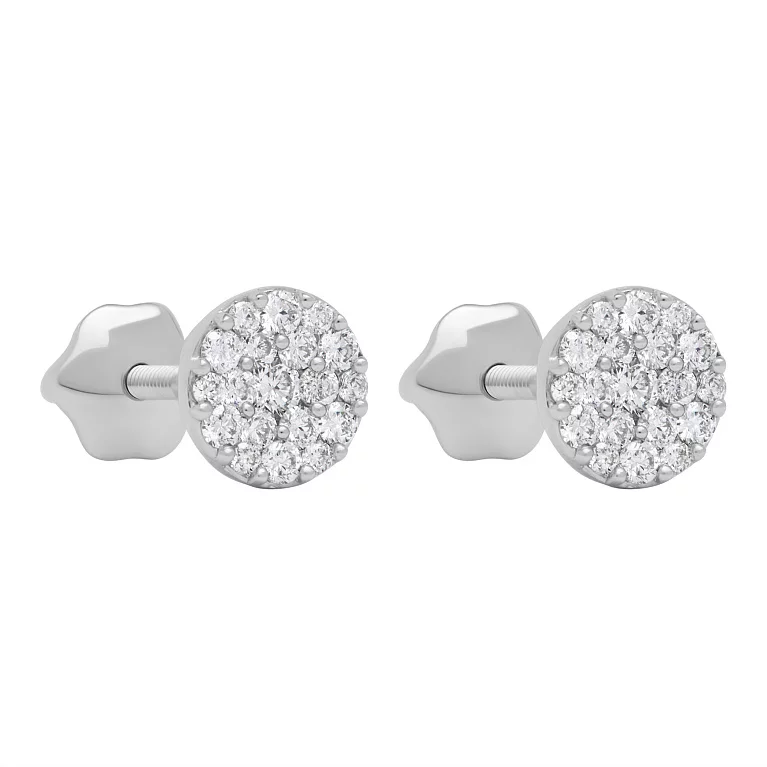 Круглые сережки-гвоздики из белого золота с бриллиантами. Артикул С341601020б: цена, отзывы, фото – купить в интернет-магазине AURUM