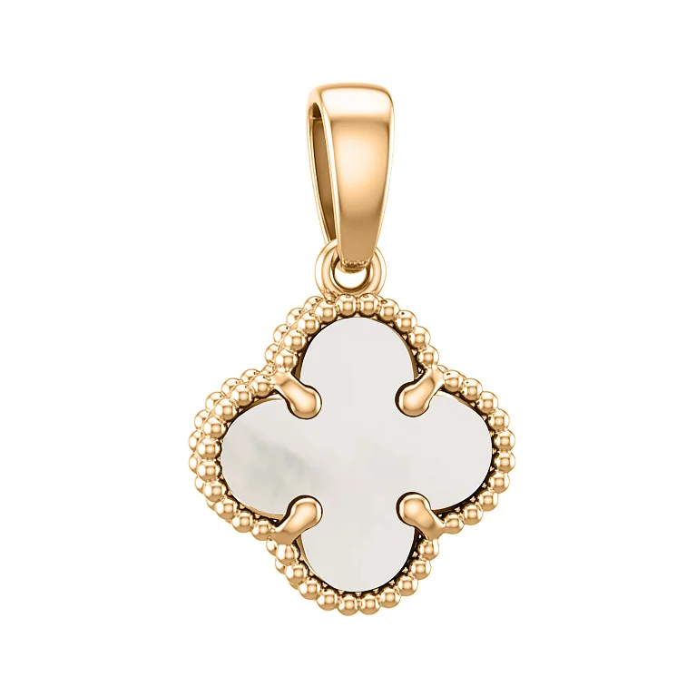 Підвіс "Конюшина" із червоного золота з перламутром - 2134611