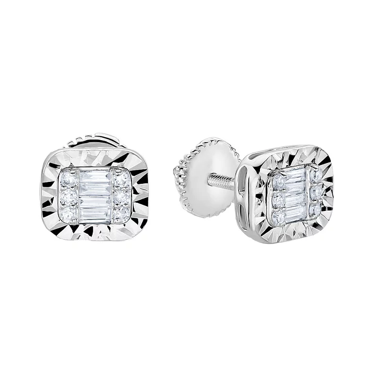 Сережки-гвоздики золоті з діамантами та алмазною гранню. Артикул С341321020б: ціна, відгуки, фото – купити в інтернет-магазині AURUM