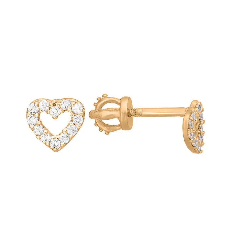 Сережки-гвоздики золоті "Серце" з фіанітами. Артикул 2190233101: ціна, відгуки, фото – купити в інтернет-магазині AURUM