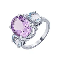 Каблучка у сріблі з аметистом, топазами та фіанітами - 2022149