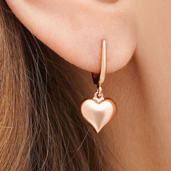 Сережки с подвесным сердечком из красного золота - 1737508