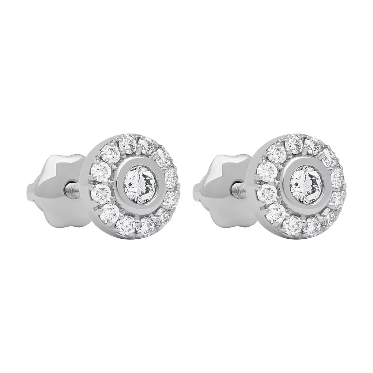 Сережки-гвоздики з діамантами з білого золота. Артикул С341599020б: ціна, відгуки, фото – купити в інтернет-магазині AURUM