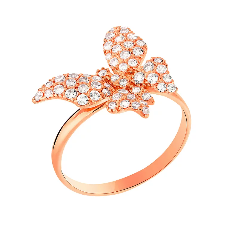 Золотое кольцо с фианитом Бабочка. Артикул 140319: цена, отзывы, фото – купить в интернет-магазине AURUM
