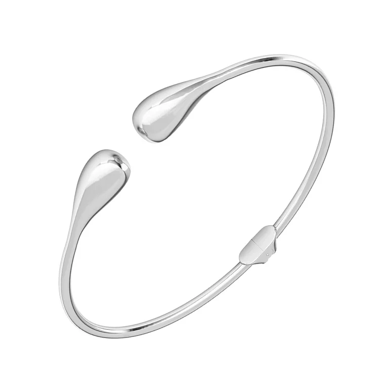 Жесткий незамкнутый браслет "Капля" в белом золоте - 2162794