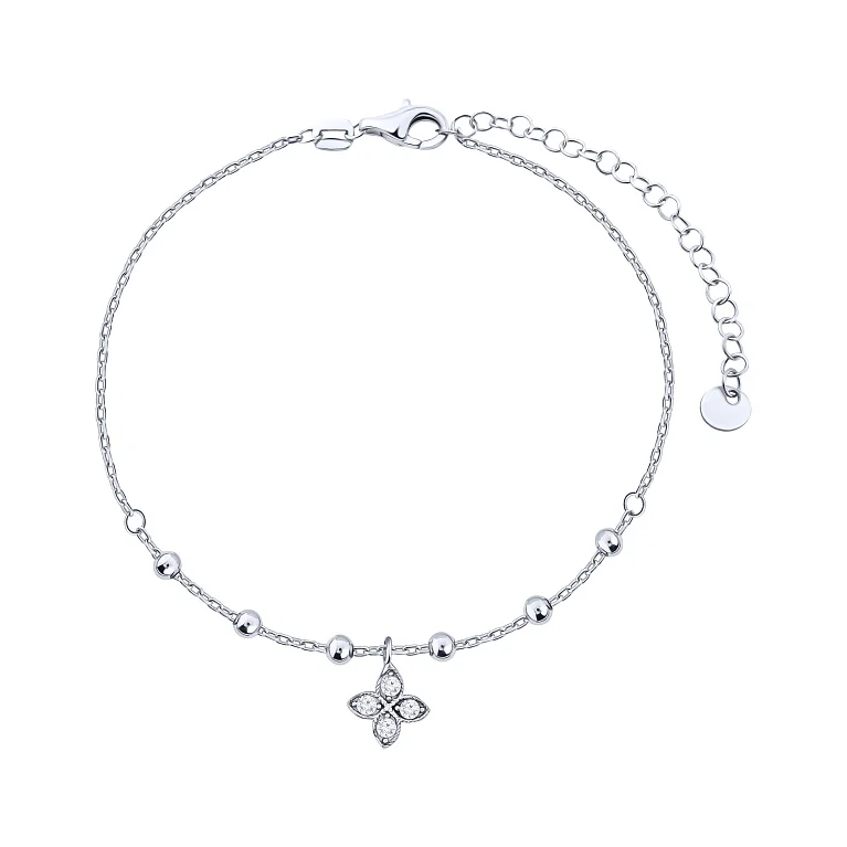 Браслет з підвісом "Квітка" в сріблі з фіанітами плетіння якір - 2153334