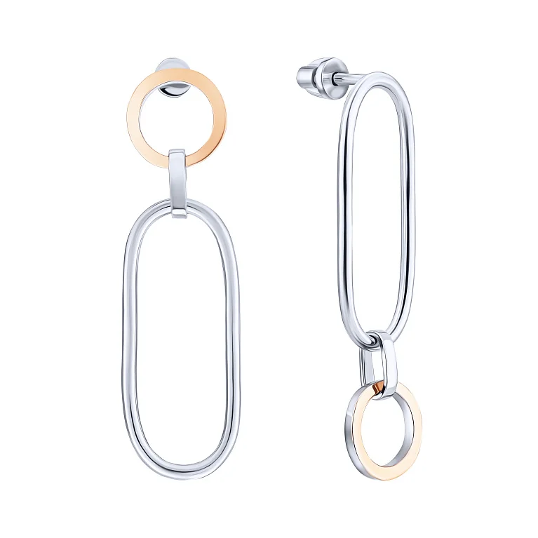 Серебряные серьги-пусеты с подвестом и золотой накладкой - 2182520