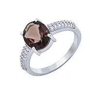 Срібна каблучка з раухтопазом та фіанітами - 2021249