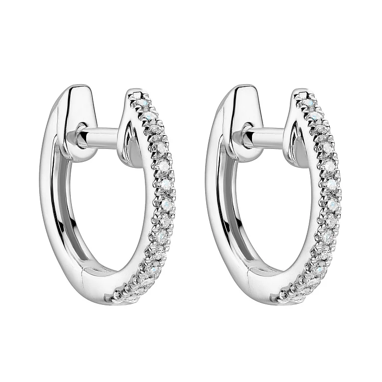 Сережки-кільця із білого золота з діамантами - 2126709 Сережки-кільця із білого золота з діамантами - 2126709