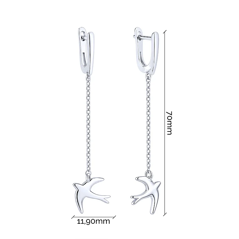 Серьги "Птицы" из серебра с подвесами - 2257767